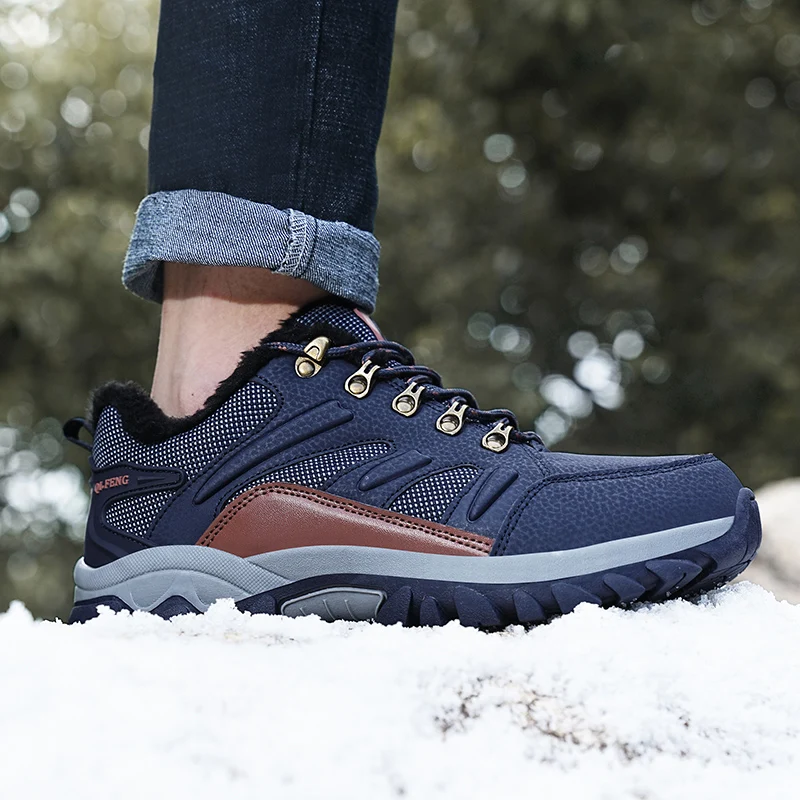HIKEUP-Botines impermeables de cuero genuino para hombre, botas de nieve de invierno, zapatos de seguridad para el trabajo de goma transpirables, talla grande 36-48 - imagen 5