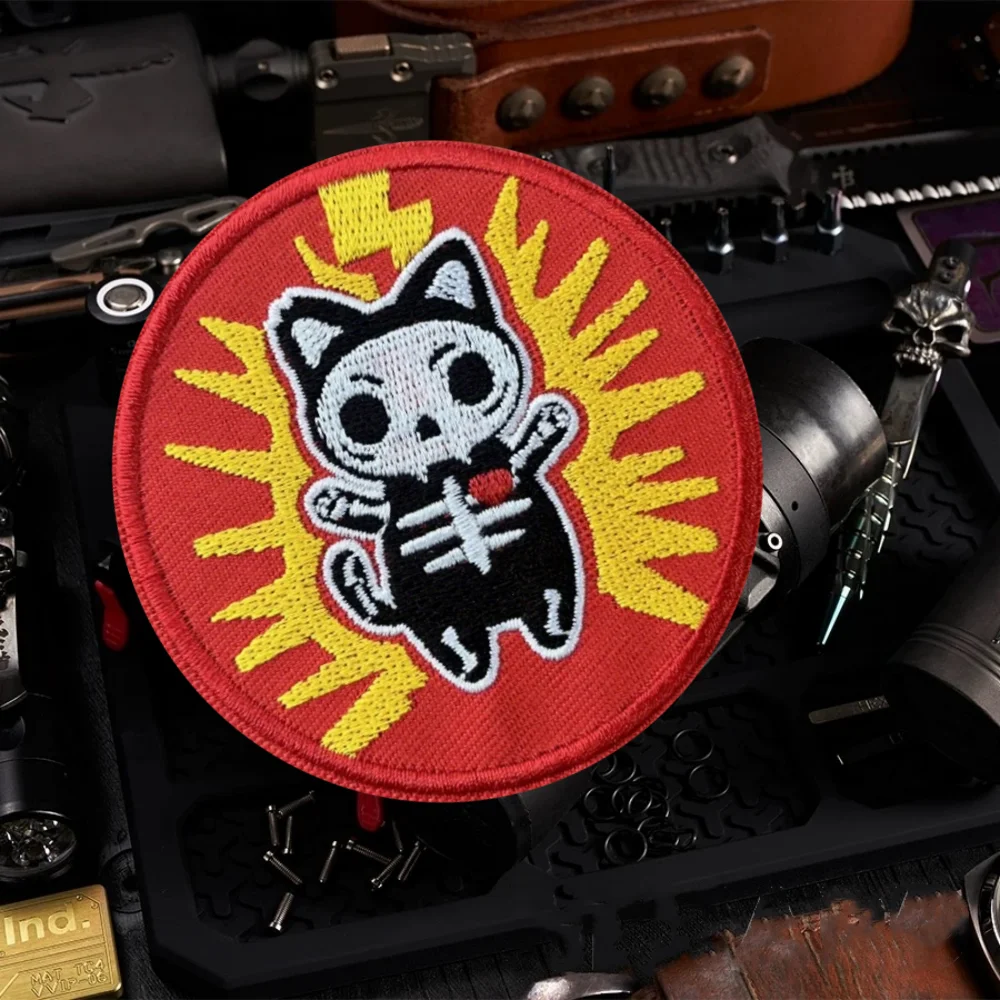 Kotik-Parche táctico bordado de esqueleto, brazalete divertido con gancho y bucle, insignia de moral militar, pegatinas para mochila y ropa