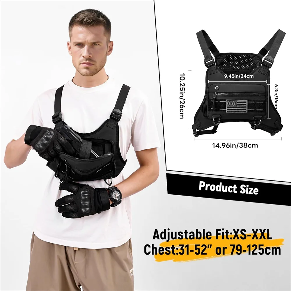 Bolsa de pecho deportiva con funda para pistola, paquete frontal ligero para el pecho, bolsa de almacenamiento para pistola, chaleco para correr, bolsa de herramientas EDC para exteriores - imagen 3