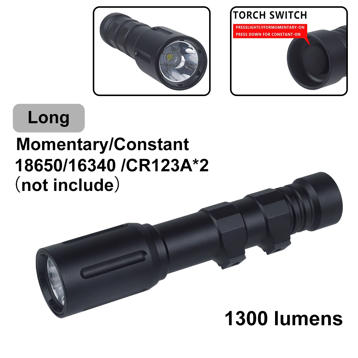 Luz de Metal de 1300 lúmenes V2, potente linterna Led táctica, luz de explorador de Metal, antorcha de caza compatible con M-LOK, montaje en riel Picatinny de 20mm - imagen 2