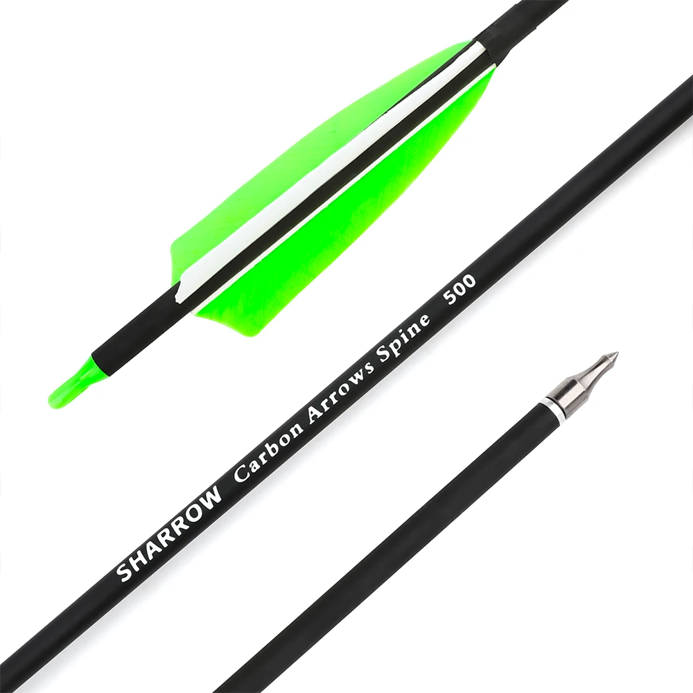 6/12 Uds tiro con arco profesional flecha de carbono Spine500 pavo 4 pulgadas pluma de flecha 100 punta de flecha de acero de grano práctica de tiro de caza - imagen 2