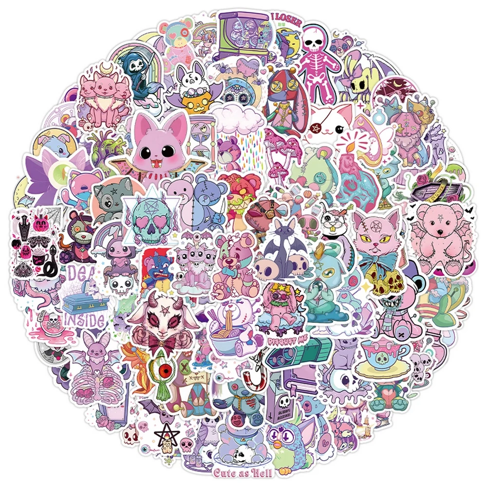 Pegatinas de animales góticos de dibujos animados de Terror para Niños, funda de teléfono para portátil, guitarra, cuaderno, pegatina bonita de Halloween, juguete de regalo, 50/100 piezas - imagen 3