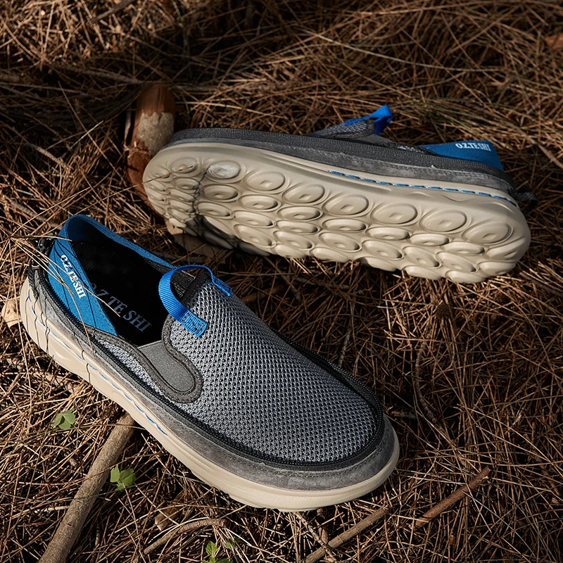 O.Z.TESHI, zapatos de senderismo transpirables, botas de trekking de malla para hombre, zapatillas deportivas para exteriores, zapatos ligeros informales de montaña con elásticos en el tobillo - imagen 5