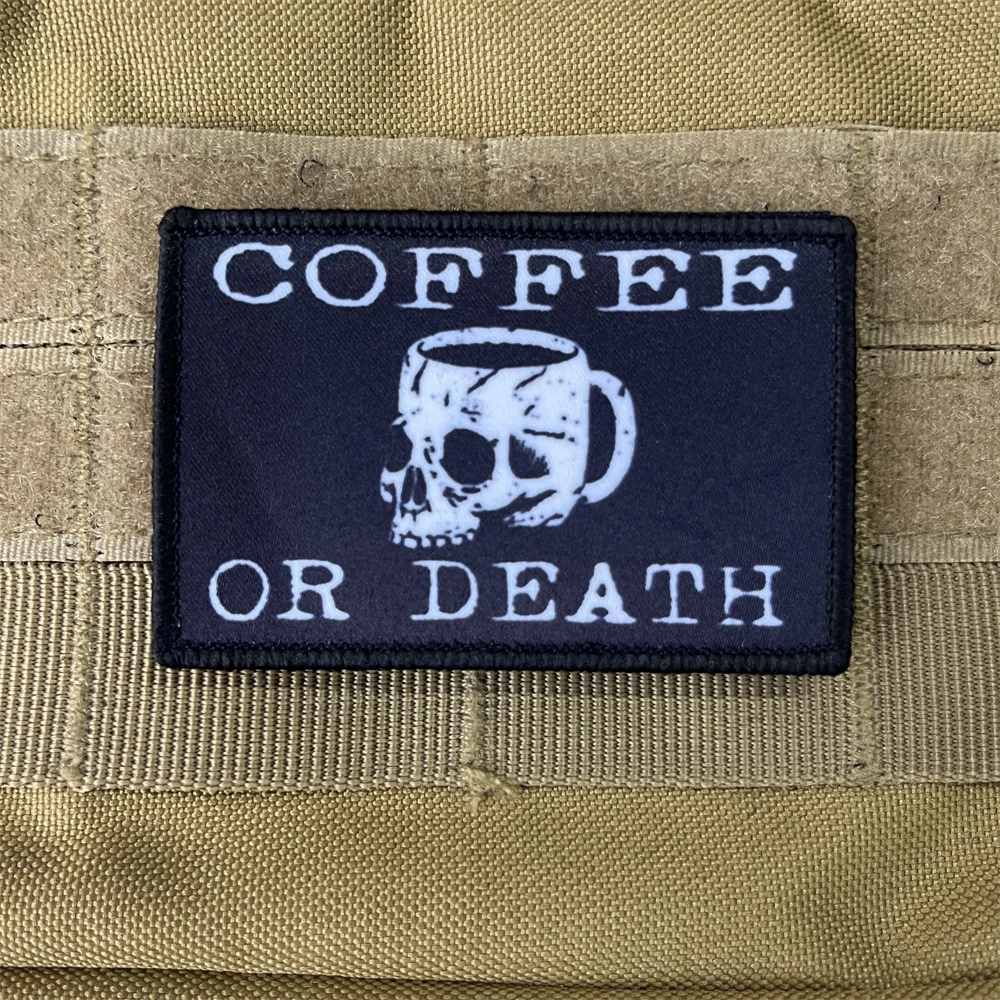 Insignia de moral de calavera de café o muerte, parches impresos, brazalete táctico, mochila, pegatinas de gancho y bucle - imagen 4