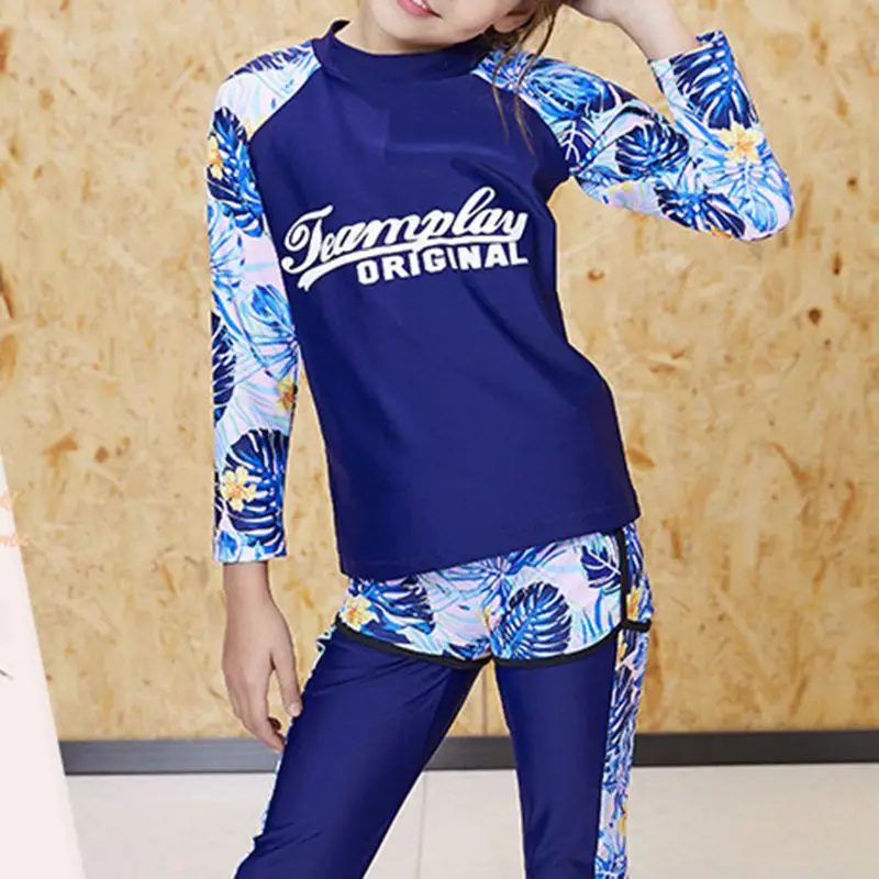 Conjunto de traje de baño con protección UV para niños y niñas, conjunto de ropa de 3 piezas de manga larga para natación al aire libre, ropa de baño de verano 2025