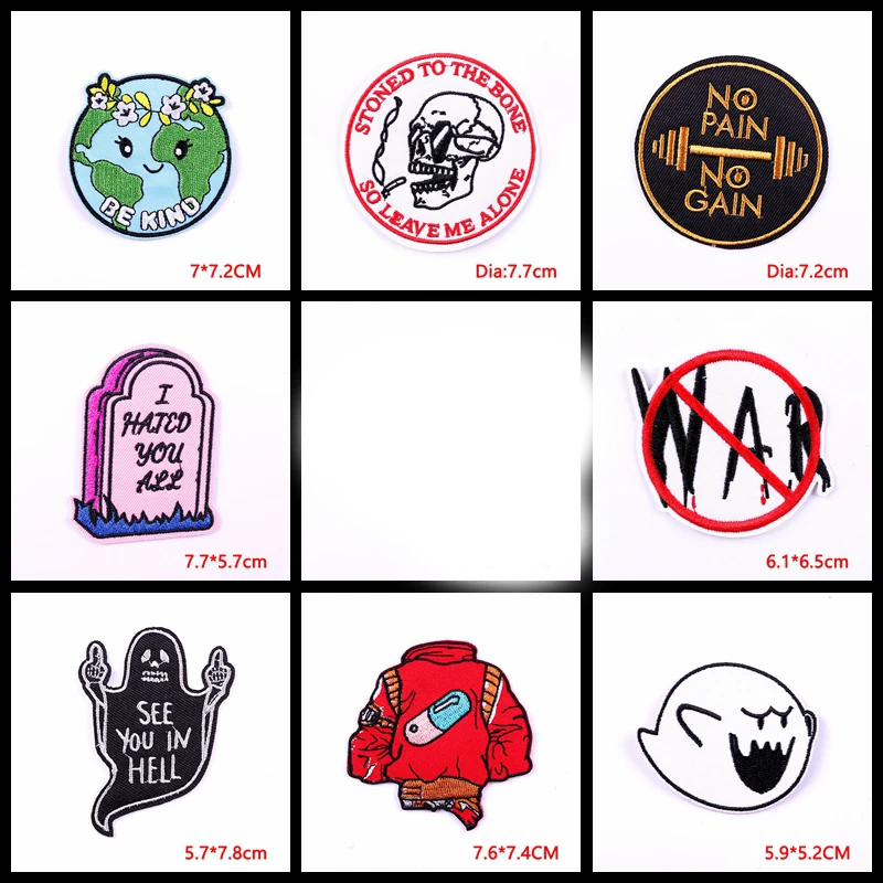Prajna-Parches bordados para planchar en la ropa, 10 piezas, insignias de dibujos animados/letras, bricolaje, fantasma, pegatinas Punk para ropa - imagen 2