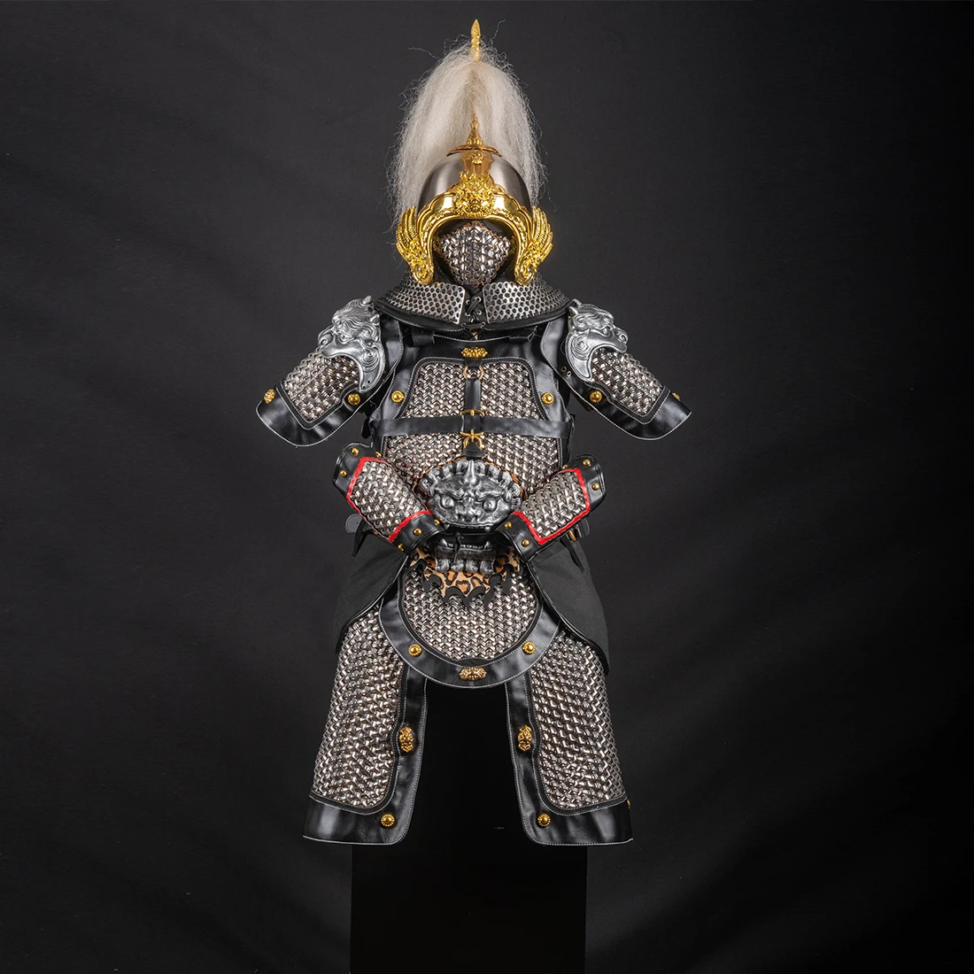 Traje de armadura de cadena Tang & Song chino antiguo con equipo de casco, accesorios tácticos de protección, Plata/media - imagen 2