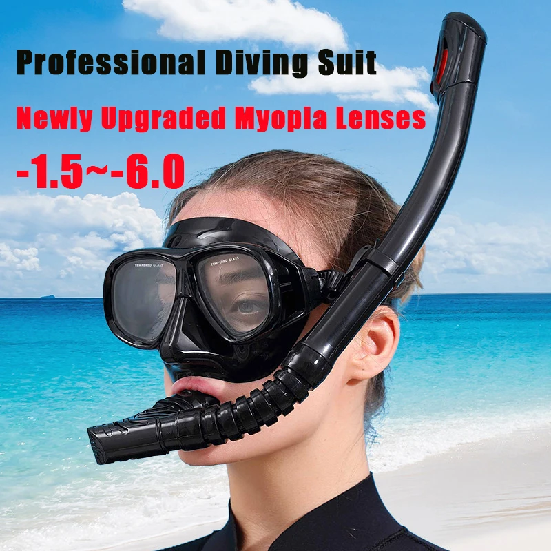 Nueva actualización de máscara de buceo para miopía óptica, juego de snorkel profesional para adultos, antiniebla UV400, gafas de buceo para miopía-150 ° ~-600 - imagen 5