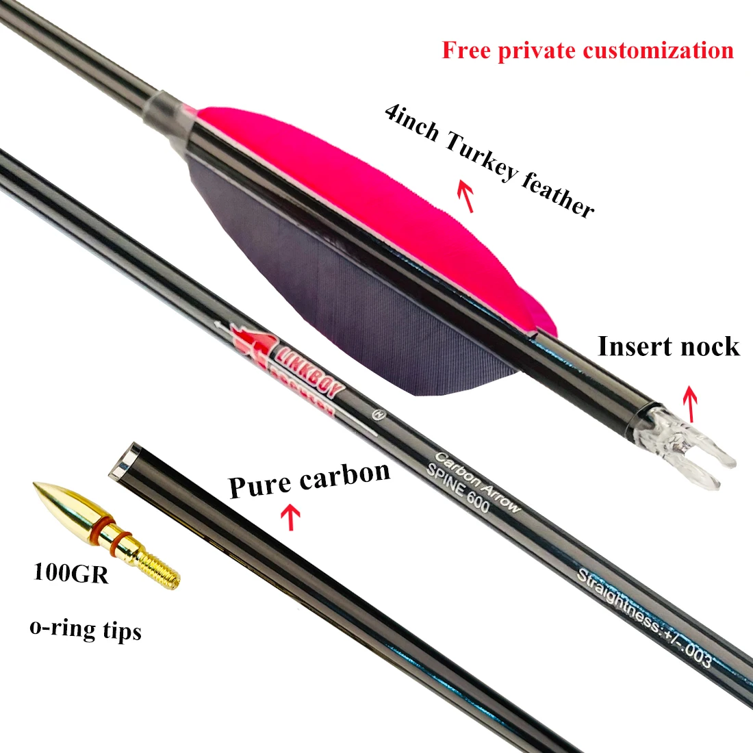 12 Uds Linkboy tiro con arco flechas de carbono puro pluma de pavo de 5 pulgadas para arco compuesto arcos y flechas de caza tiro - imagen 2