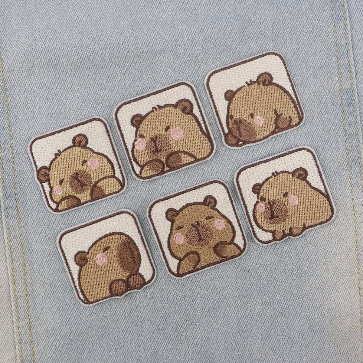 Parche bordado de capibara bonito de dibujos animados, parches para planchar con animales marrones para ropa, parches adhesivos para ropa, insignias para coser DIY