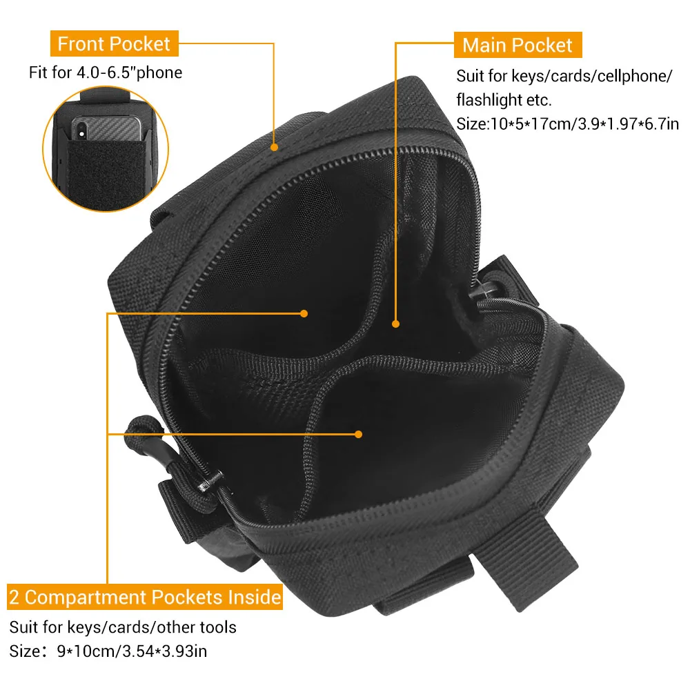 Bolsa táctica Molle EDC, riñonera, paquete de herramientas de utilidad, riñonera para exteriores, bolsillo para teléfono de caza, bolsa de caza multifunción - imagen 5