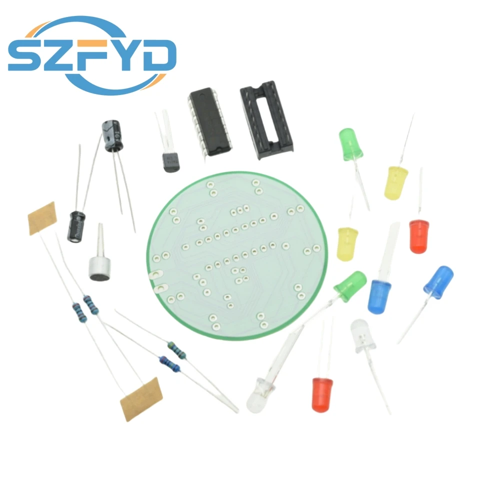 CD4017 Kit de luz LED giratoria con Control de voz colorido, Kit de fabricación electrónica DIY, piezas de repuesto, laboratorio para estudiantes - imagen 3