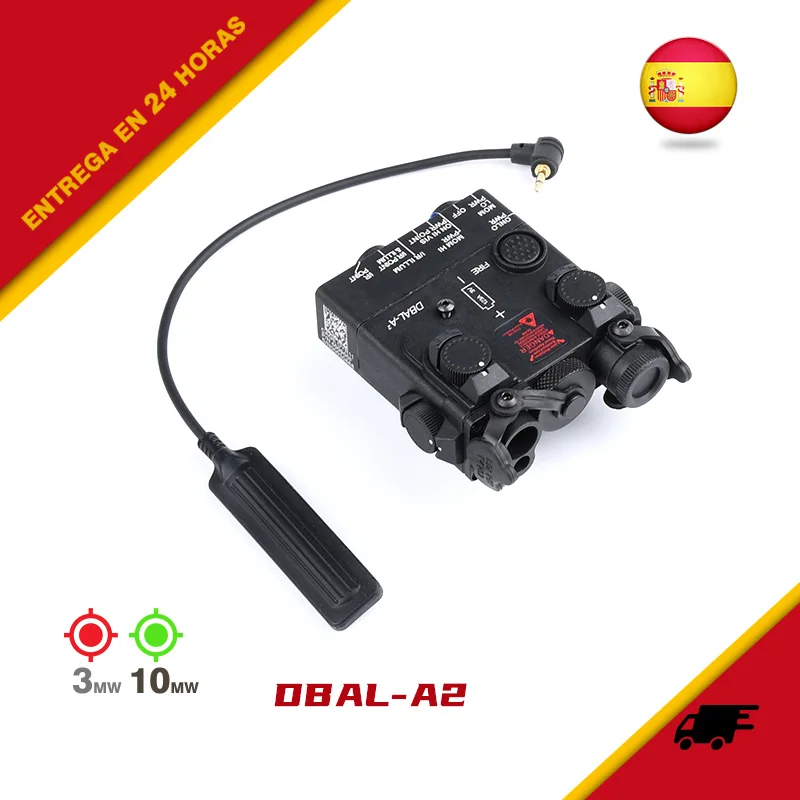 Potente linterna LED táctica para caza, punto rojo y verde, láser DBAL-A2, luz blanca estroboscópica, accesorios Airsoft Scout