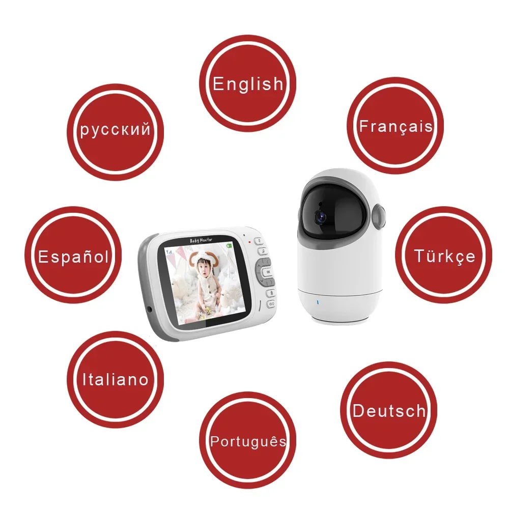 Monitor de bebé pantalla IPS de 3,2 pulgadas 720P intercomunicador PTZ inalámbrico pantalla de temperatura cámara de niñera cámara de niñera de largo alcance VB802 - imagen 3