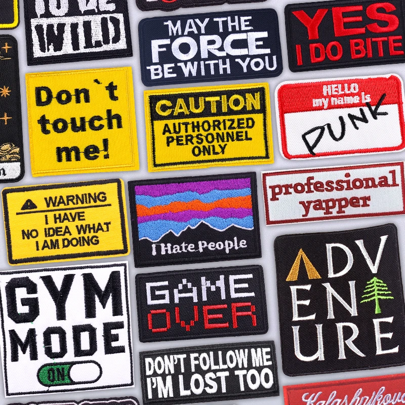 Insignias con eslogan, parches para planchar para ropa, letras de advertencia, parche bordado, gimnasio, Punk, apliques para coser en sombrero, chaqueta, parche DIY - imagen 2