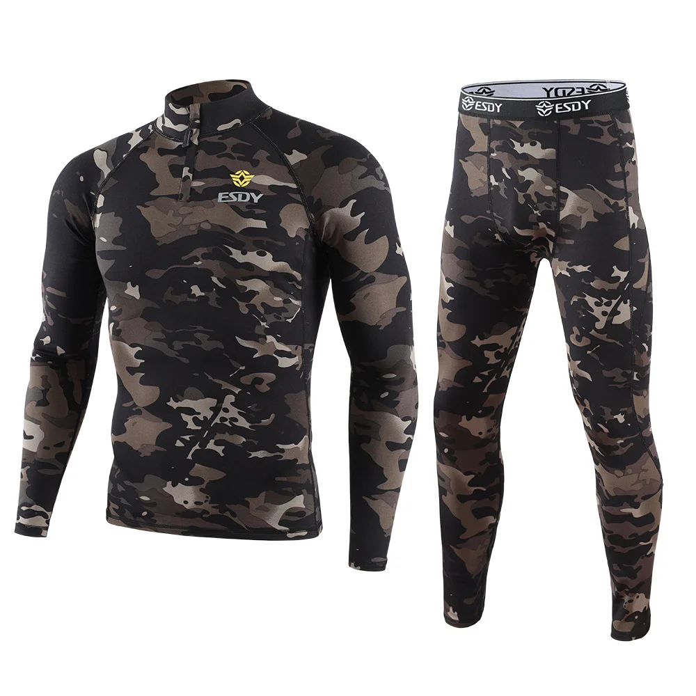 Nueva ropa interior para deportes al aire libre, entrenamiento de camuflaje, Tops de manga larga + Pantalones, traje para Fitness, Camping, ejército, senderismo, caza, ropa interior - imagen 5