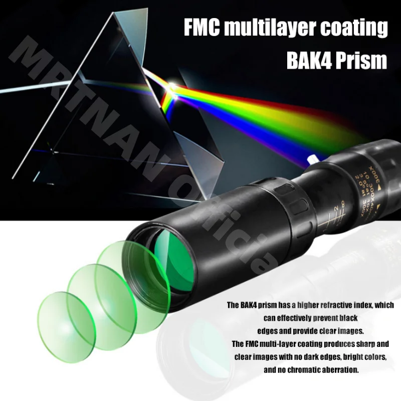 Binoculares potentes de Metal para caza, telescopio profesional portátil de largo alcance, Monocular, Zoom 10-300X, HD, Bak4