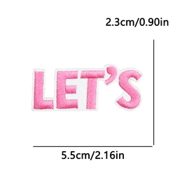 Parche bordado letras en inglés rosa para planchar chaquetas