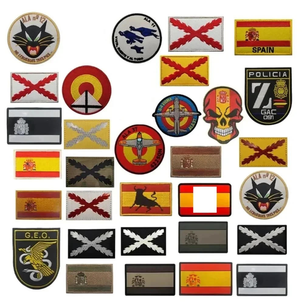 Parche cruzado Borgoña con bandera española, emblema bordado, brazalete táctico militar, insignia, parches IR para ropa, pegatina para mochila