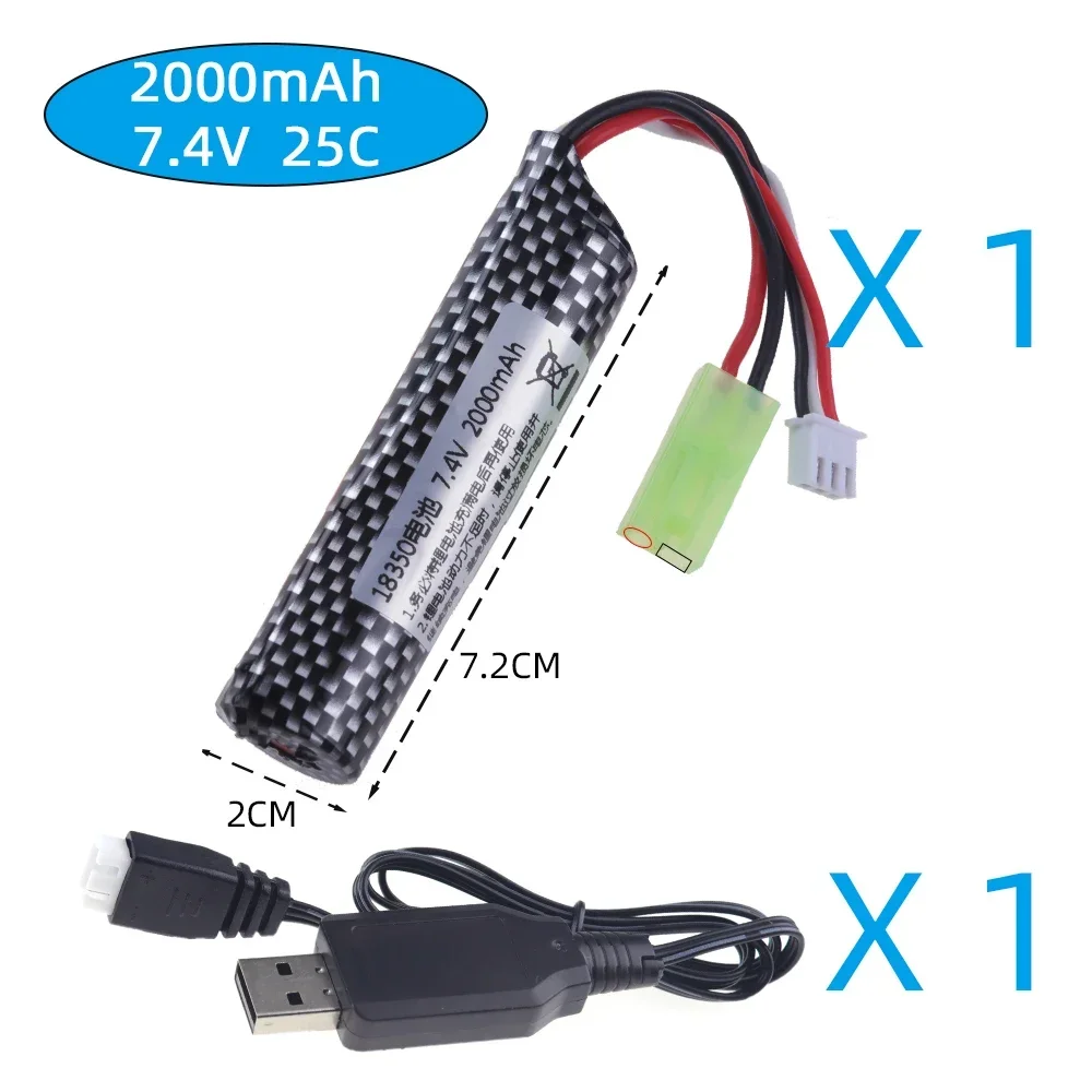 18350 7,4 V 2000mAh 25C 2S batería Lipo con cargador para pistola de agua Airsoft pistola de agua BB pistola de aire juguetes eléctricos piezas de pistolas - imagen 5