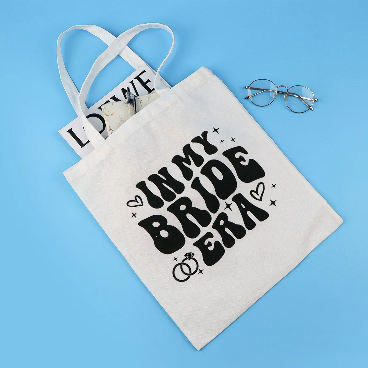 Bolso de lona 'In My BRIDE Era', bolso de mano plegable, bolso de compras portátil para mujer, bolso de hombro de colegio, regalo de novia