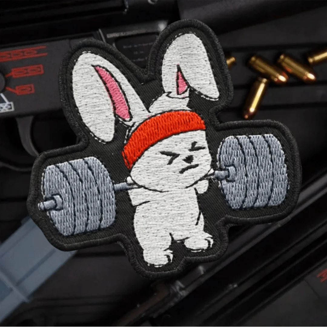 Parche táctico de conejo para Fitness, dibujos animados, gimnasio, ejercicio, Fitness, bordado, parches de gancho y bucle, insignia de moral militar, pegatinas para mochila - imagen 5