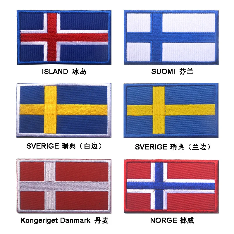 Bandera bordada Islandia Noruega Suecia Dinamarca Finlandia Suiza Brazalete Parches militares para ropa Parche táctico Costura - imagen 4