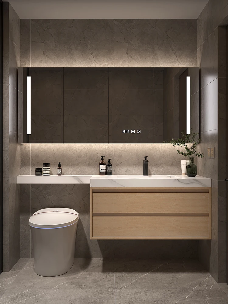 Conexión perfecta de roca y tablero, lavabo de cerámica, mueble de baño, inodoro extendido, baño, lavabo, - imagen 3