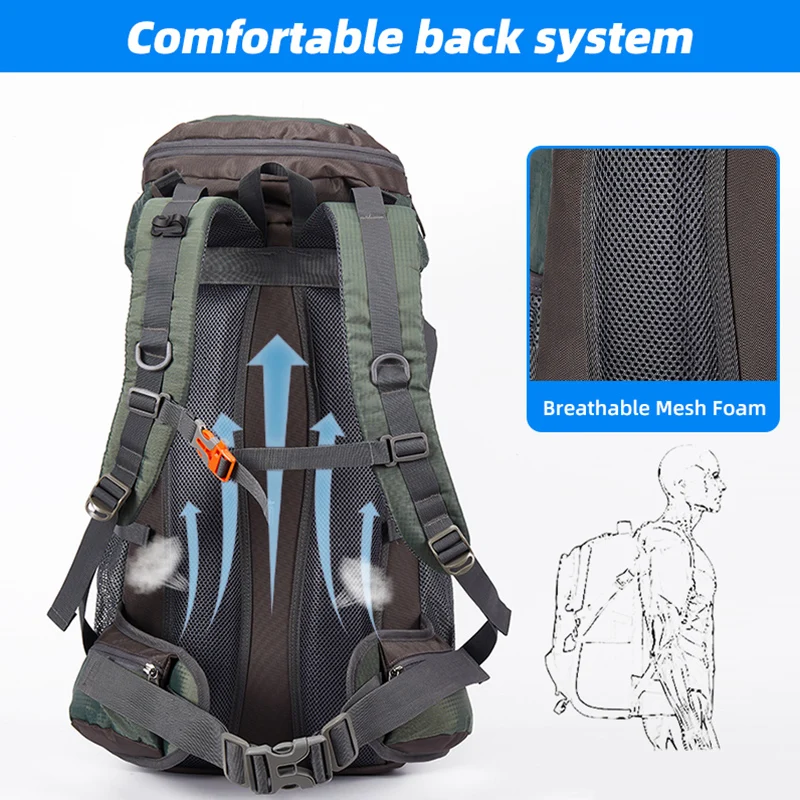 Mochila de Camping de 70L, bolsa de viaje para escalar, hombres y mujeres, bolsa de senderismo, Montañismo al aire libre, bolsas deportivas, paquete de equipaje de hidratación - imagen 5