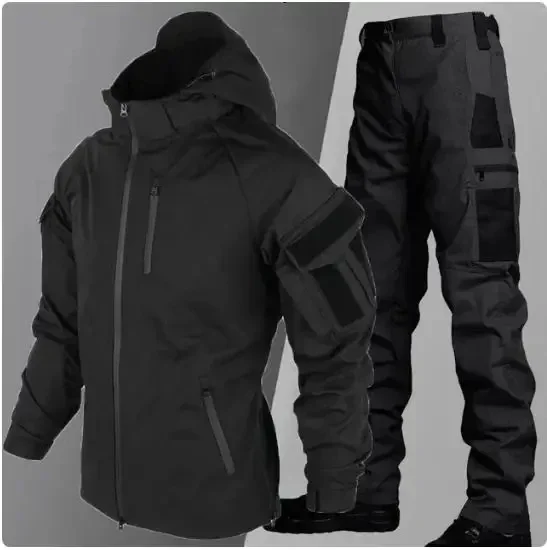 Conjuntos de chaqueta táctica impermeable para hombre, traje de entrenamiento de combate, Ropa de Trabajo de concha suave para exteriores, chaquetas con capucha del ejército SWAT, pantalones, conjunto de 2 uds.