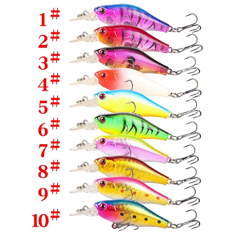 1 Uds. Señuelos de Pesca con manivela, 70mm, 7g, Swimbait flotante, Wobblers de pececillo, cebo duro Artificial Isca para aparejos de Pesca lubina - imagen 3