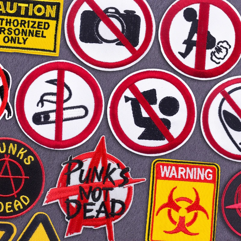 Señal de advertencia bioquímica nuclear, parches bordados para ropa, ropa Punk, insignia a rayas, parche para planchar en la ropa