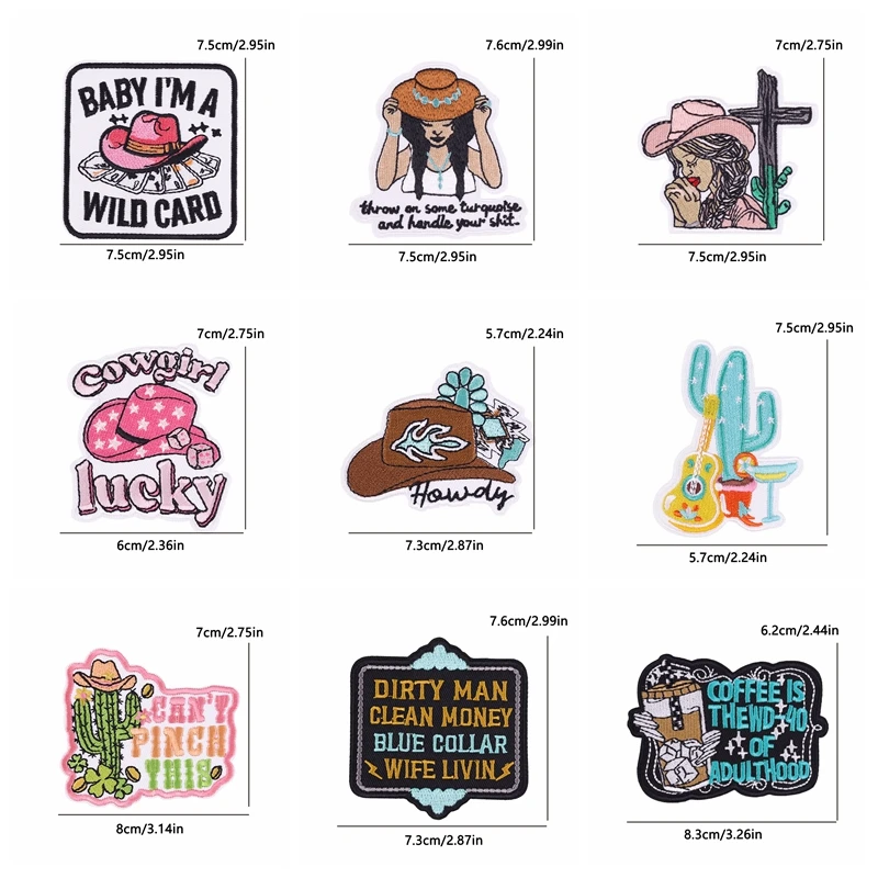 10 Uds. Parche de vaquera occidental, parches bordados de dibujos animados, parches para planchar para ropa, mochila, chaquetas, sombreros, apliques bordados - imagen 4
