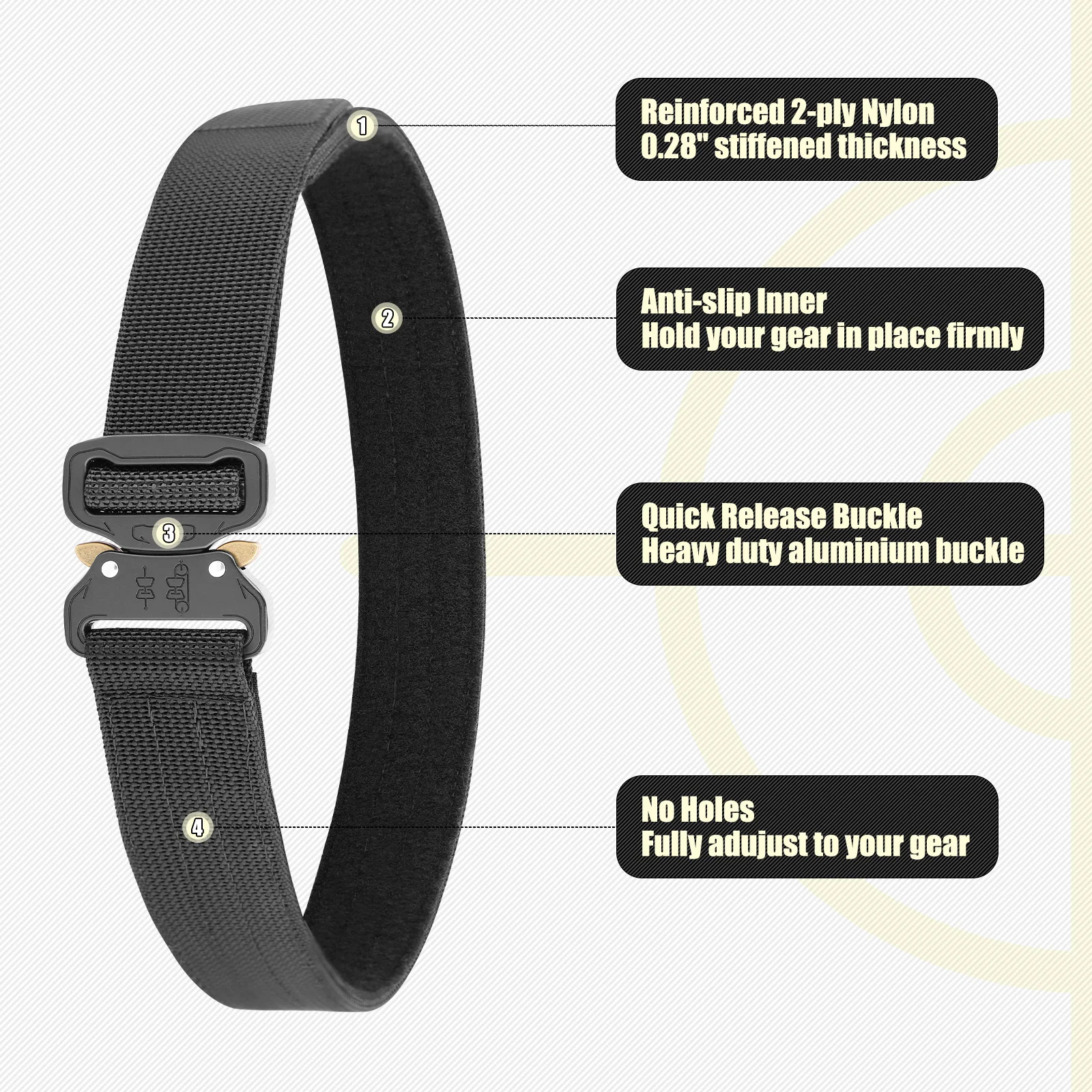 KRYDEX-Cinturón táctico para hombre, 1,5 pulgadas, hebilla de liberación rápida, nailon de 2 capas, multifuncional, resistente, cinturón deportivo para exteriores - imagen 2