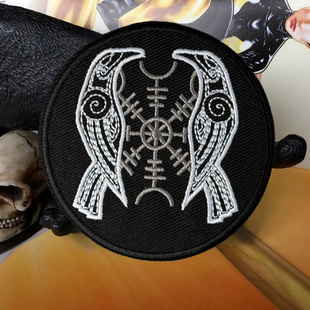 Parche táctico bordado Hugin y Munin cuervos gancho-bucle mochila - imagen 2