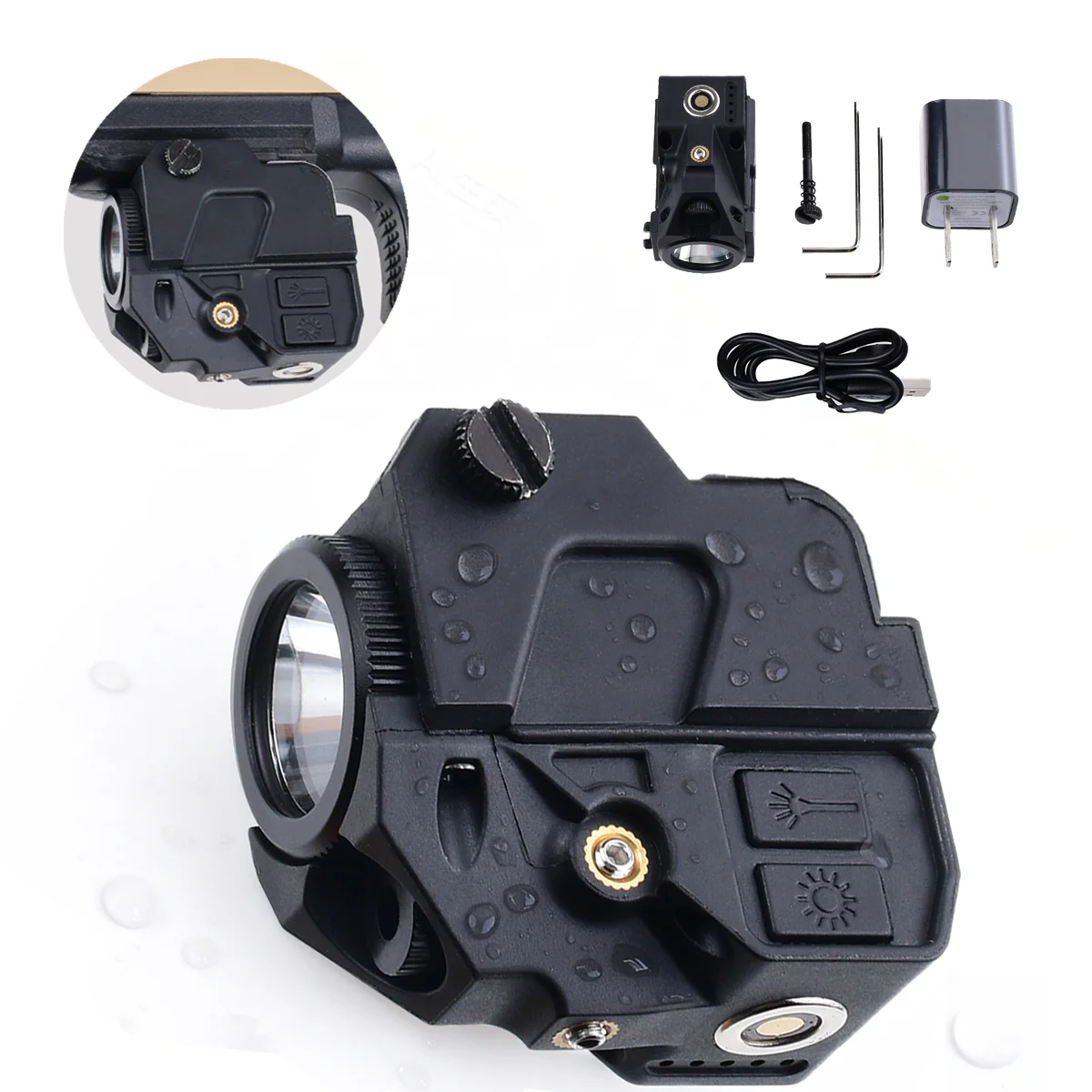 Luz LED táctica de 500 lúmenes con láser de carga Combo vista de punto rojo/verde riel Picatinny de 20mm apto para Glock 17