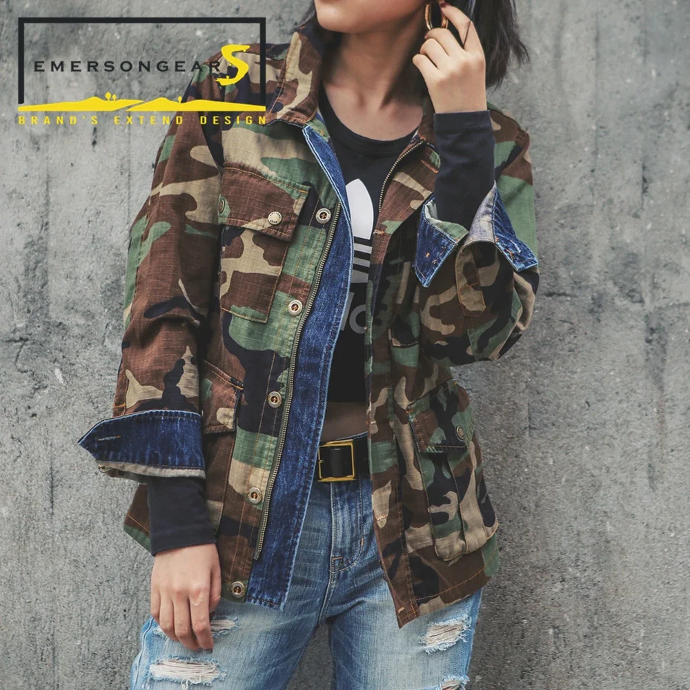 Emersongear, abrigo para mujer y niña, chaqueta inteligente Vintage, estilo táctico BDU, chaqueta vaquera con costuras de bosque, vestidor para parejas