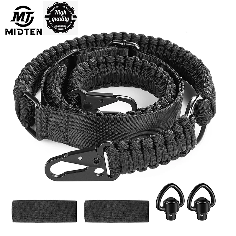 MidTen Rifle 2 puntos eslingas correa de hombro cinturón 550 Paracord correa ajustable con gancho de metal y giratorios sólidos negro clásico - imagen 2