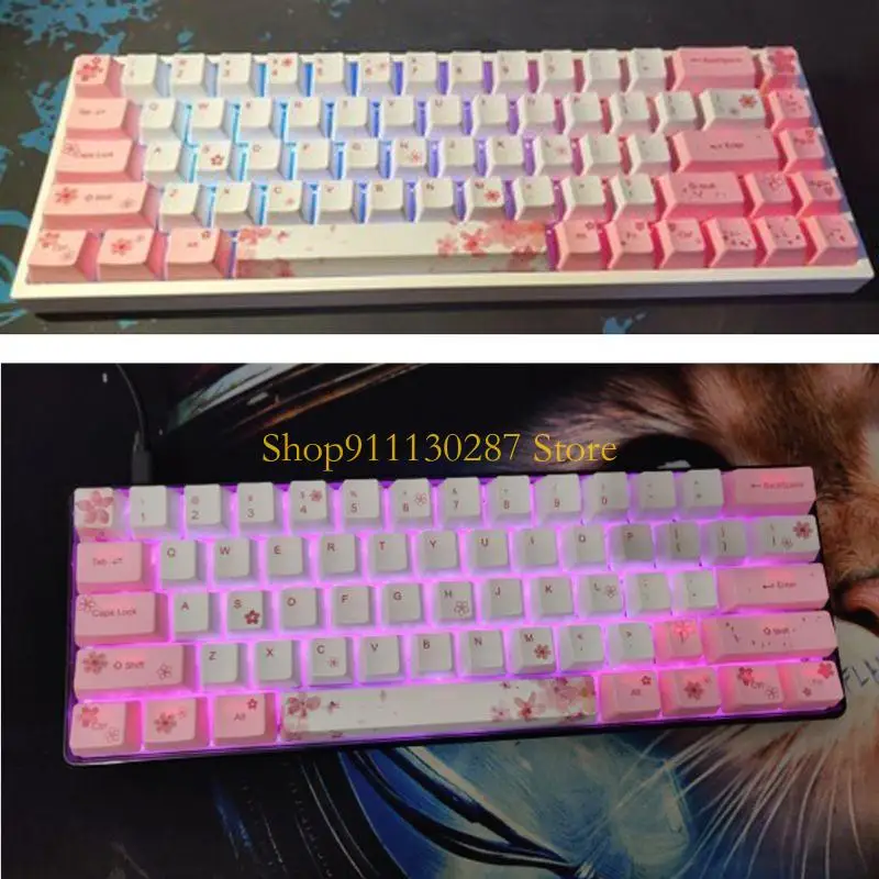 Teclado sublimación tinte J1HC, 73 teclas, teclas mecánicas flor cerezo, teclas PBT, reemplazo teclado creativo P - imagen 2