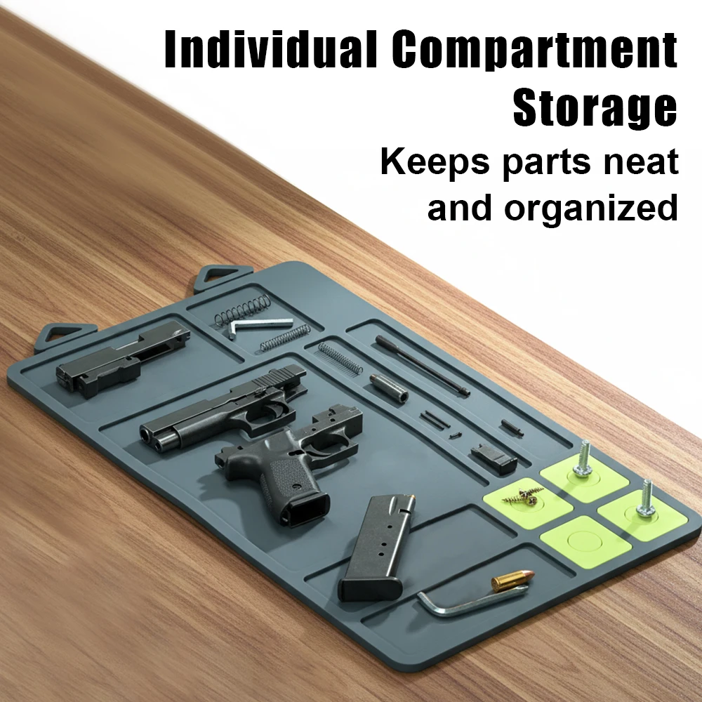 Pistola táctica, Rifle, estera de brillo, almohadilla de reparación de mantenimiento de pistola con piezas organizadoras magnéticas, banco de trabajo de protección de pistola antideslizante - imagen 4