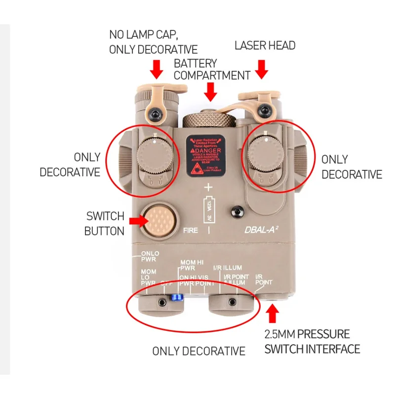 Airsofr táctico DBAL-A2 punto rojo verde Indicador de MIRA LÁSER solo láser sin luz No IR DBAL M300 M600 linterna de caza - imagen 5