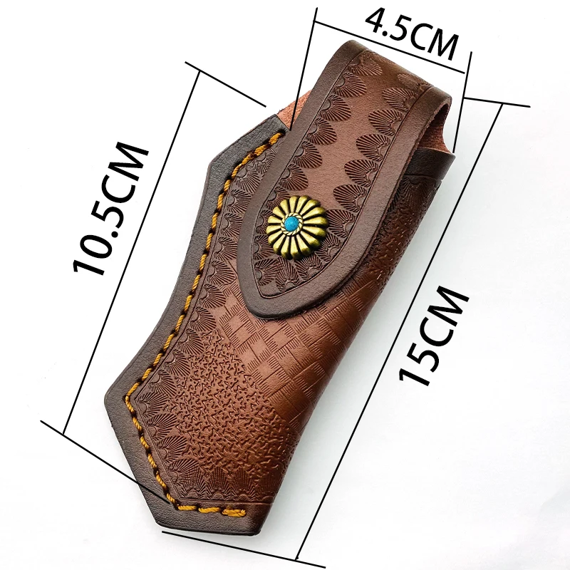 Funda para cuchillo plegable de cuero de vaca de primera capa, herramientas EDC, funda con hebilla turquesa, funda para la cintura, bolsa y pantalones, 1 unidad - imagen 2