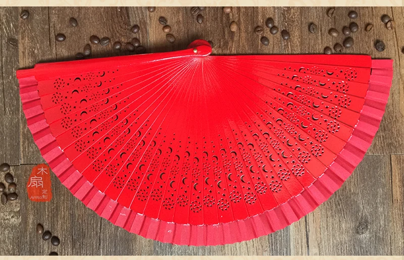 Abanico de baile español rojo especial, abanico de baile de madera maciza de doble cara, cheongsam, abanico para actuación en escenario, abanico rojo plegable - imagen 3