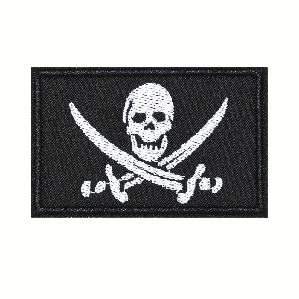 parches velcro mochila tácticos de bordados Parche bordado de Velcros con bandera de pirata y calavera blanca, apliques de moral de gancho y bucle para chalecos, sombreros, chaquetas, mochilas Molle, 1 unidad