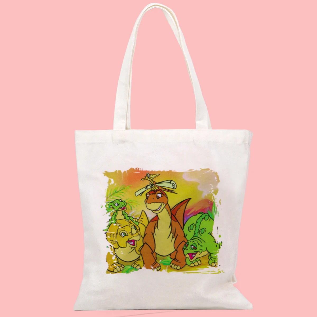 Bolso de mano de dinosaurio de dibujos animados, bolsos de hombro para mujer, bolso de compras Vintage, bolso de mano de lona informal de gran capacidad - imagen 4
