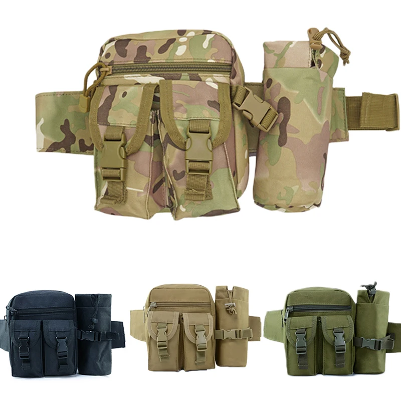 Riñonera táctica para exteriores para hombre, bolsa para botella de agua, impermeable, Molle EDC, para caza, senderismo, escalada, paquete de cinturón de nailon para teléfono móvil - imagen 2