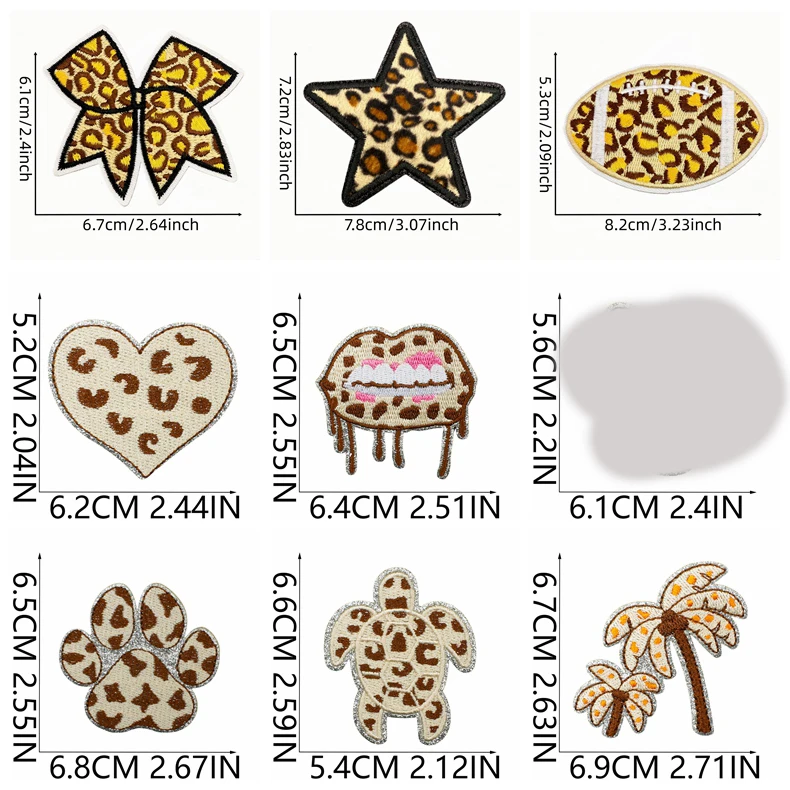 10 unids/lote de parches bordados de la serie con estampado de leopardo de dibujos animados, parches para planchar para ropa, parche para labios de cereza y mariposa, chaqueta DIY - imagen 3