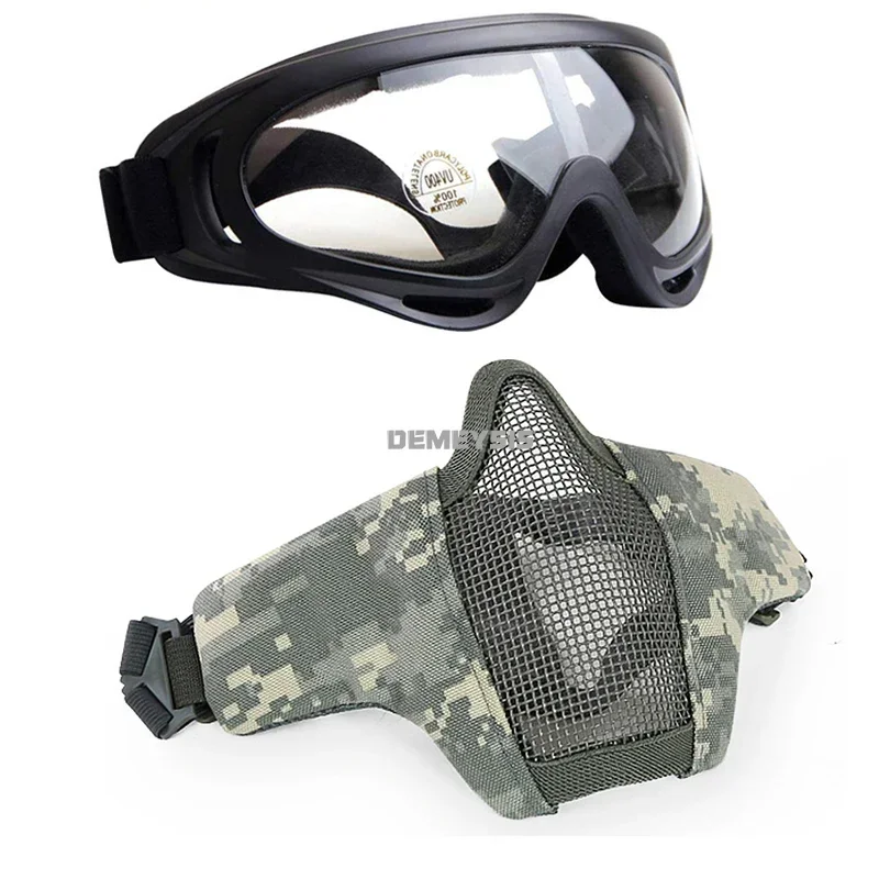 Máscara de tiro, gafas resistentes a impactos, Airsoft, combate, malla de acero, máscara de protección, Paintball táctico, media máscara facial, conjunto de gafas - imagen 4