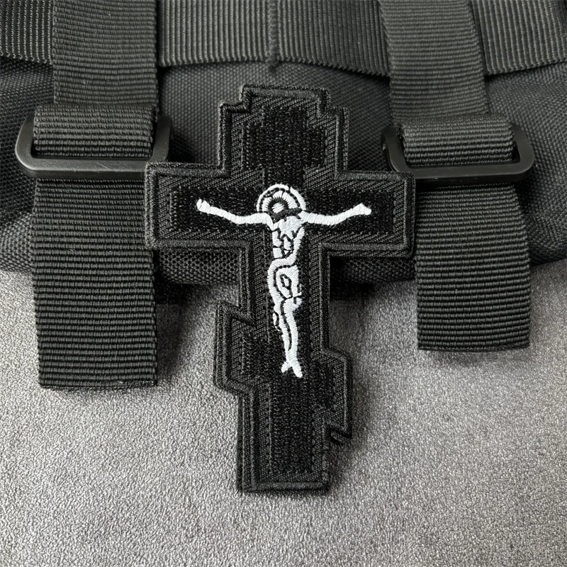 Parche de cruz de Jesús, insignias de moral táctica bordadas en la ropa, parches militares con gancho, pegatinas para mochila, brazalete - imagen 3