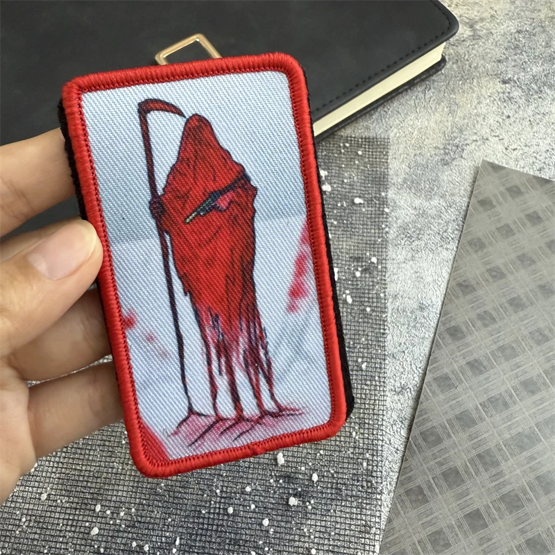 Insignia de moral "Muerte táctica roja", parche de gancho y bucle con estampado, brazalete táctico, equipo militar, accesorios para mochila, pegatina - imagen 4